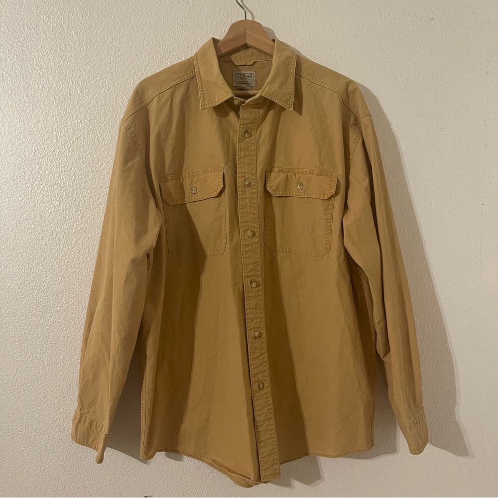 Vintage L.L. Bean Shirt Mens LG Yellow Long Sleeve Traditional Fit Button Down